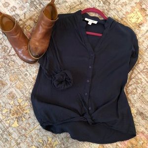 Navy tie front blouse